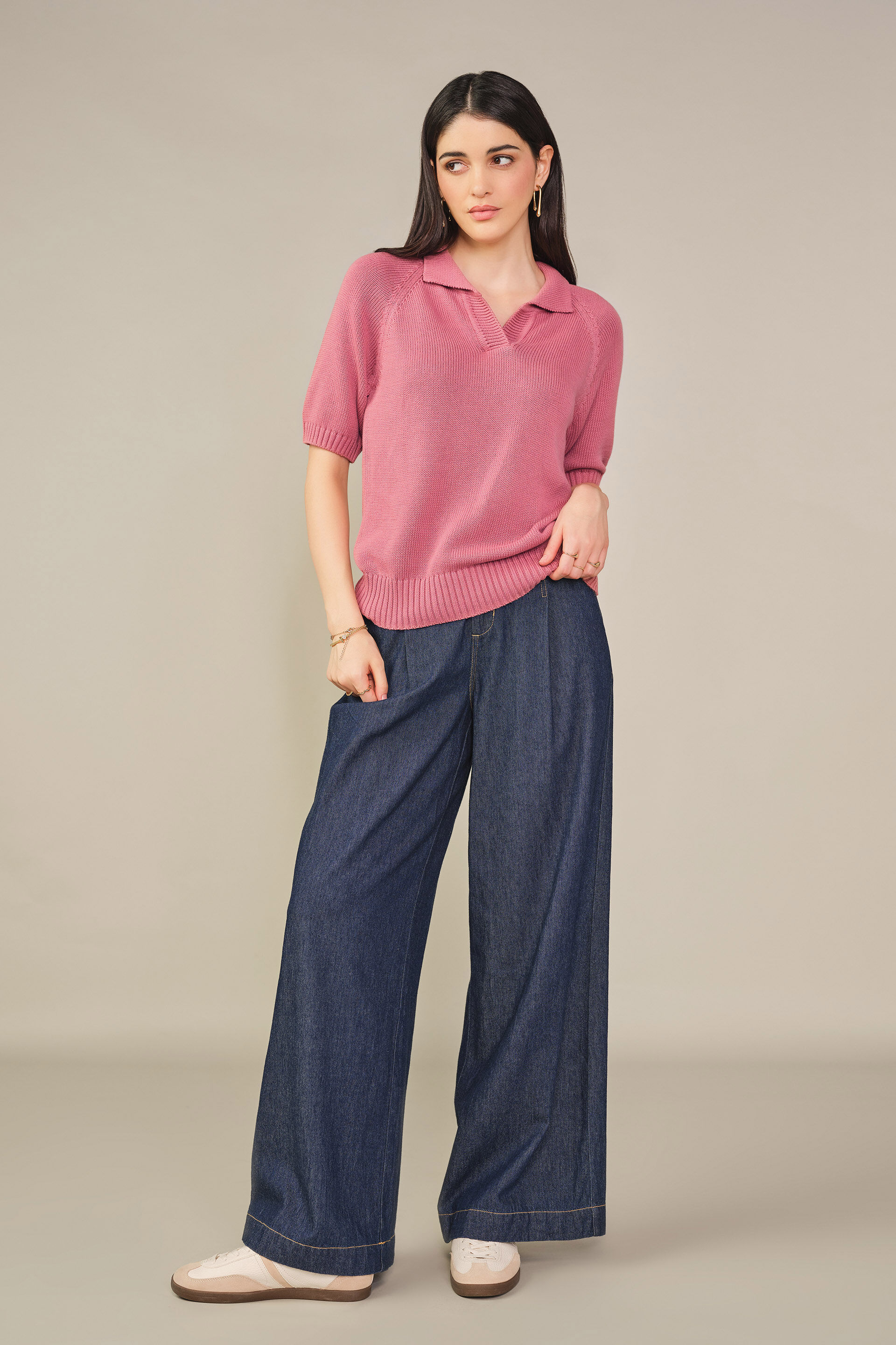 Solid Polo Top in Pink, Pink, image 4